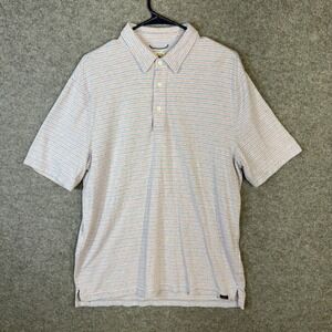 Faherty Brand Polo Shirt‎ L Blue Red Striped Pima Cotton Modal Stretch Short Slv